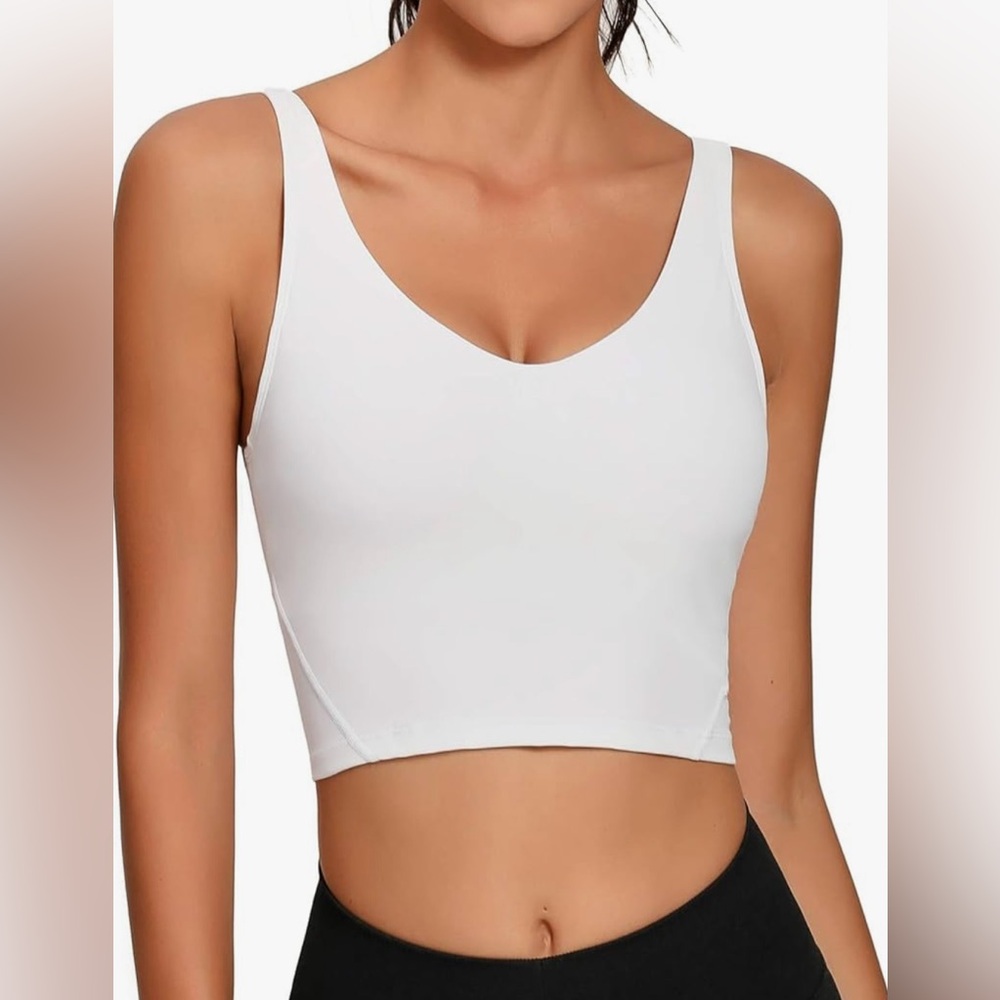NWOT White Sleeveless Crop Lemedy Women Sports Bra Padded Workout Running Yoga